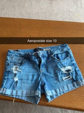 Aeropostale Light Blue Distressed Rolled-Hem Jean Shorts